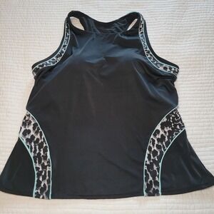 Aquabelle Swimsuits For All Black Leopard Print Tankini Top Plus Size 20